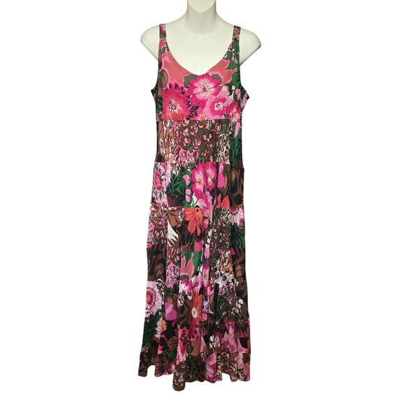 Keren Hart Womens L Midi Dress Floral Tiered Lightweight Flowy Vacation Beach - Picture 1 of 12